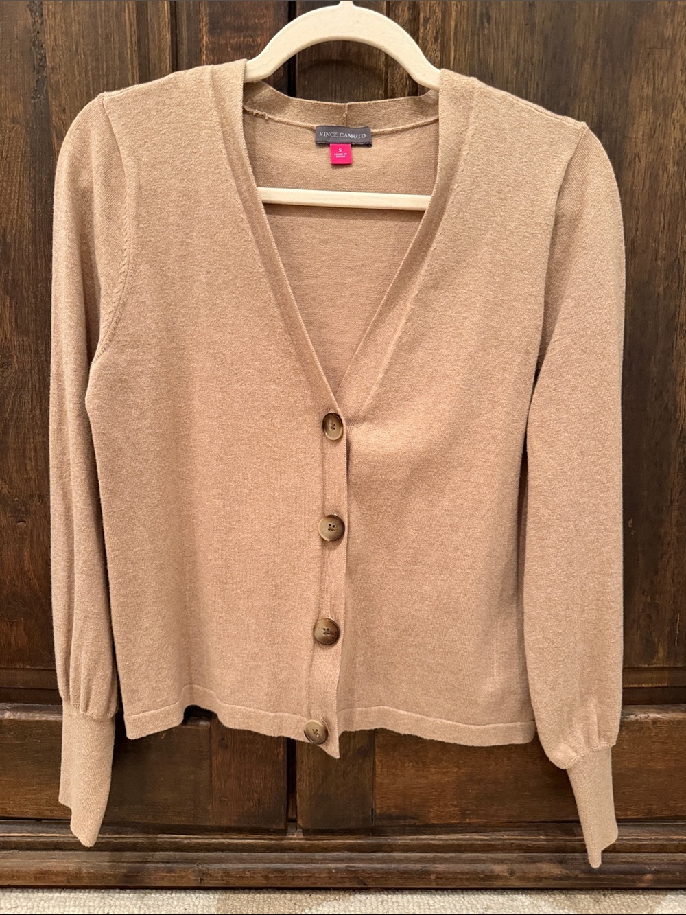 Vince Camuto Tan V-Neck Button Front Cardigan